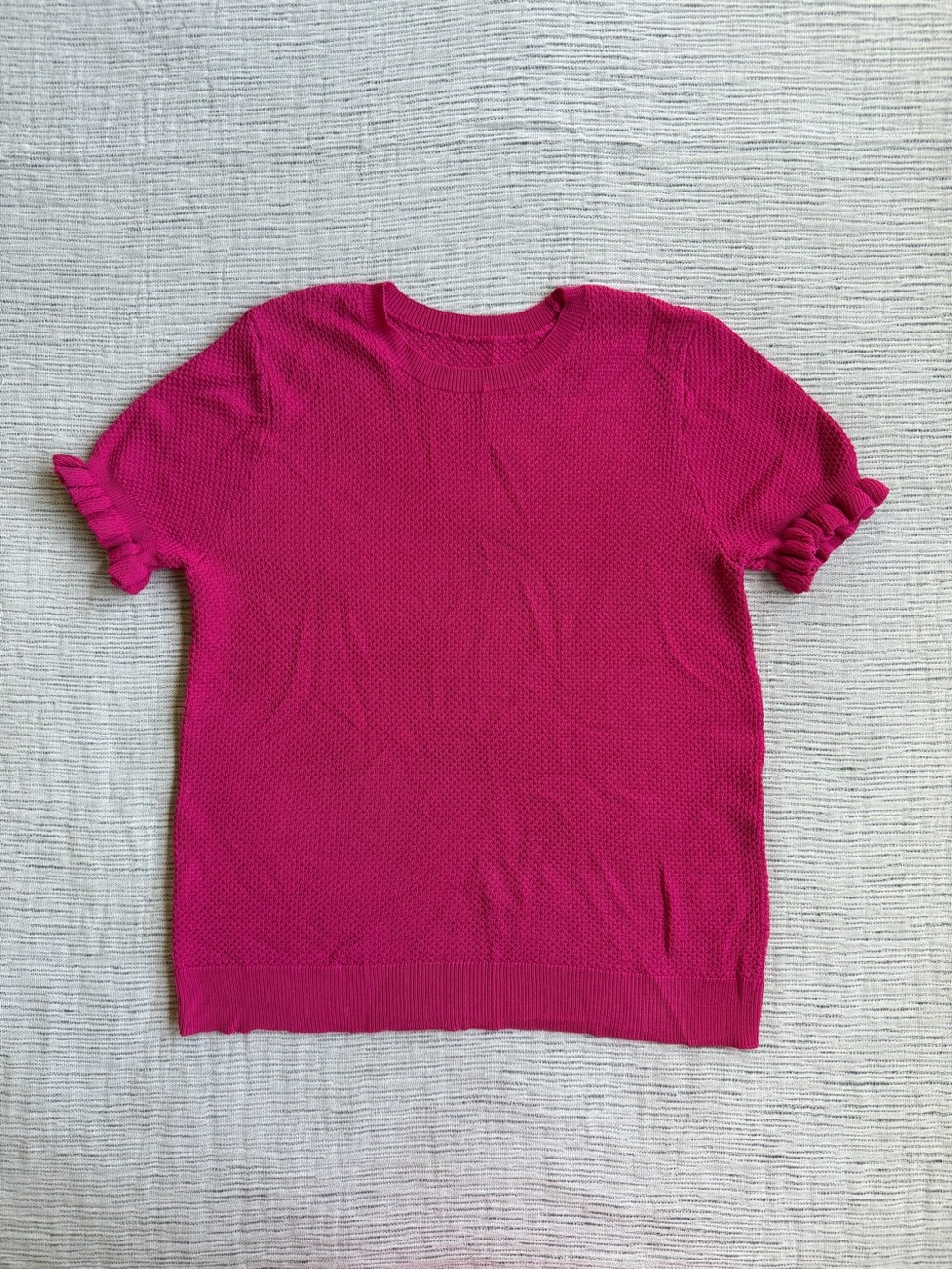 Bright Fuchsia Short Sleeve Knit Top, Bubble Sleeves
